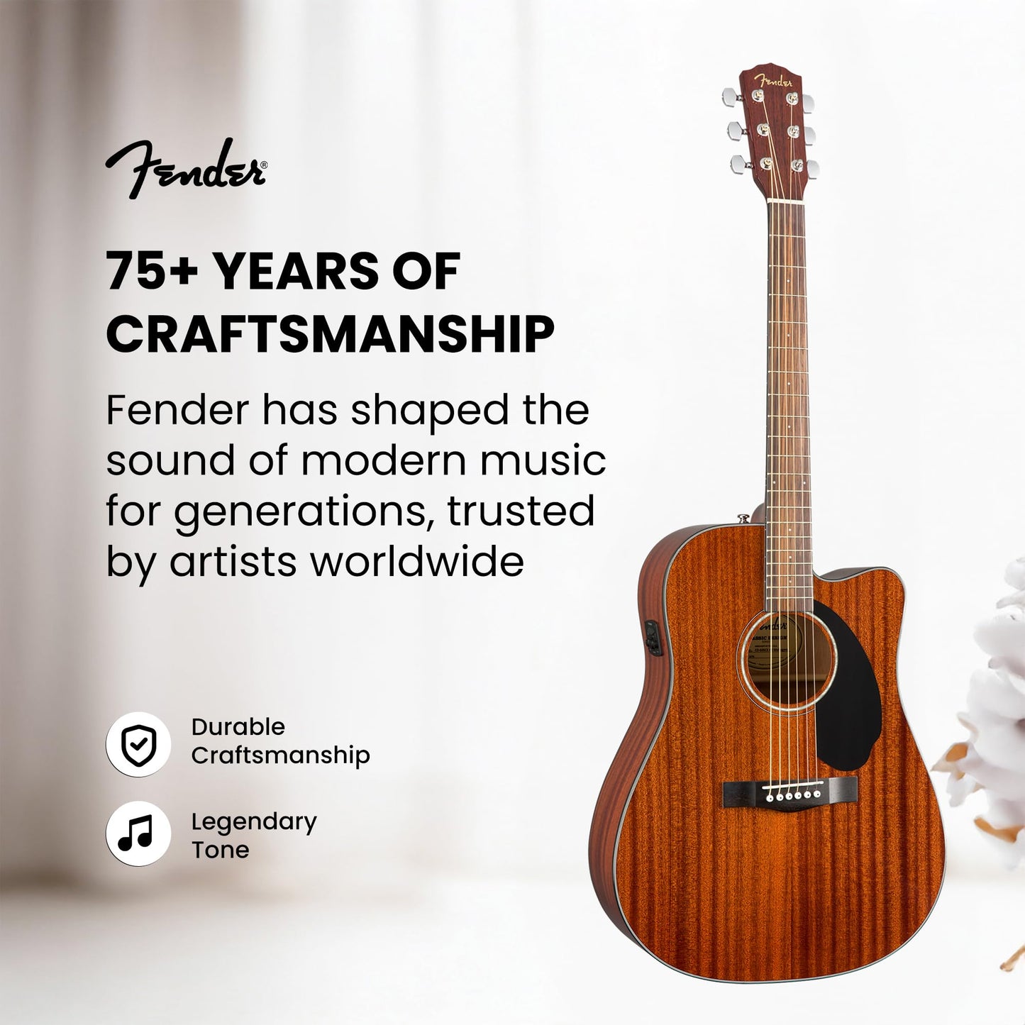 Fender CD-60SCE Solid Top Dreadnought Acoustic-Electric Guitar - All Mahogany Bundle with Gig Bag, Instrument Cable, Tuner, Strap, Strings, Picks, Polishing Cloth and Austin Bazaar Instructional DVD