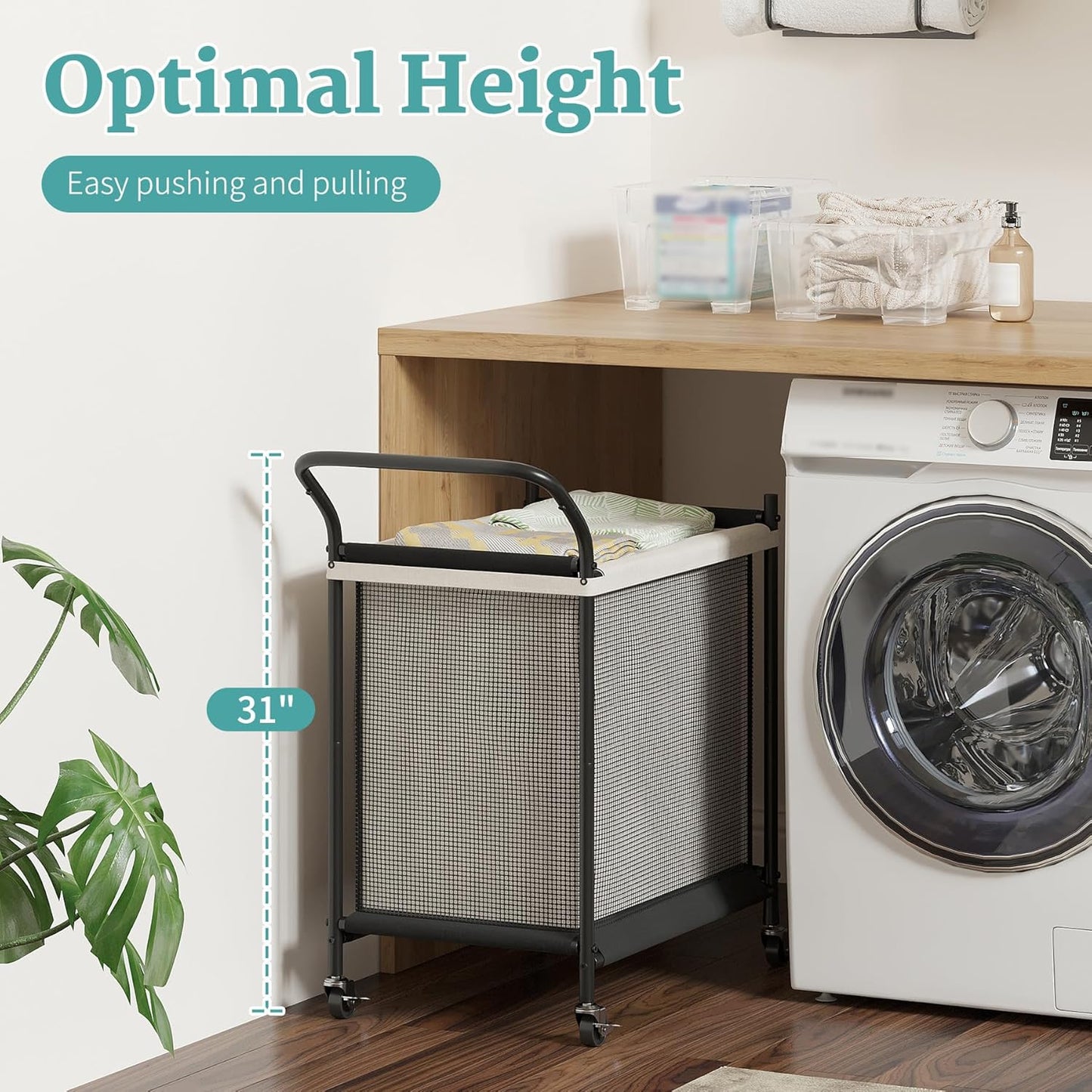 2 120L, Laundry Hamper with Wheels - Section Laundry Basket Removable Washable Bags, Height-Fitted Rolling Laundry Cart