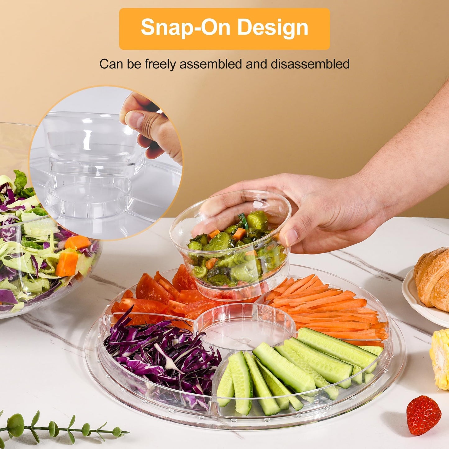 JOCHER Cake Stand with Acrylic Dome Cover, 6-In-1 Multi-Purpose Cake Stand with Lid, 12.2", Acrylic Cake Stand, Veggie Platter, Salad Bowl, Dessert Platter, Punch Bowl, BPA Free