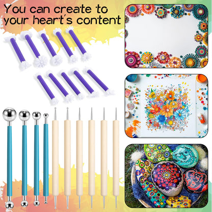 Lanties 20 Pcs Dotting Tools for Painting Flower Petal 20 Shapes Dotting Pens Mandala Dot for Canvas Embossing Tools