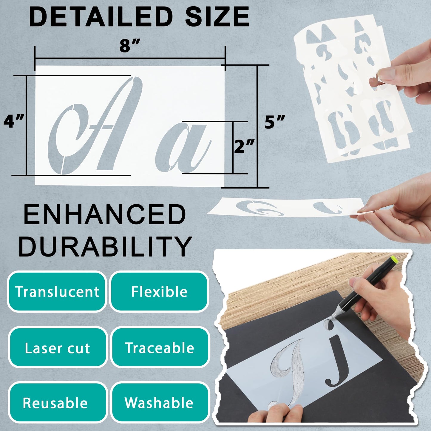 175 Alphabet Numbers Floral Stencils Small Large 2 Inch and 4 Inches Upper Lowercase Arts Crafts Letters Stencil Reusable Template for Calligraphy DIY Painting Wood Wall Fabric Rock Bullet Journal Kit