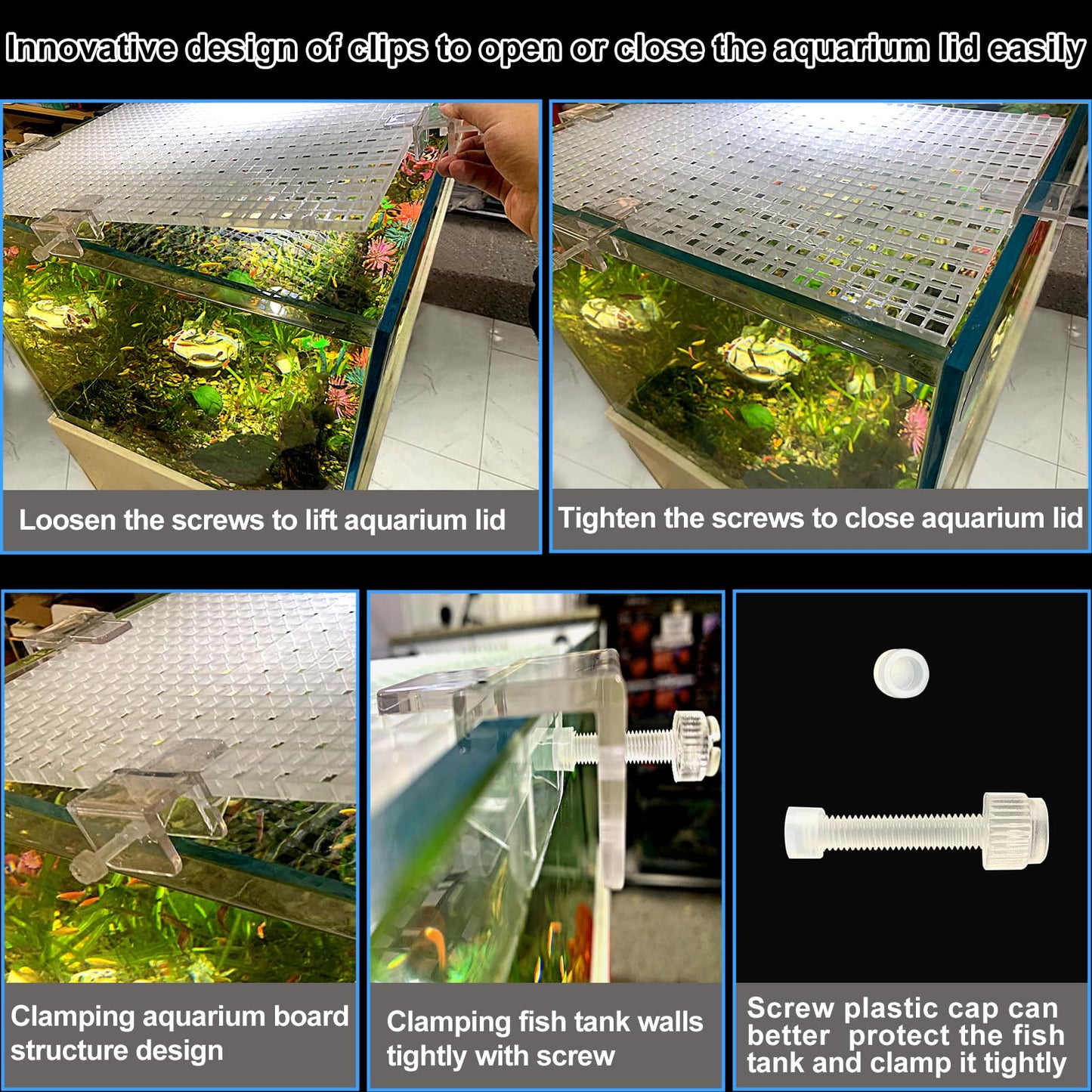 Weramics 4 Aquarium lid Hood Fish Tank top Cover Terrarium lid Plastic Grid Panel Egg Crate Grate 6 Aquarium Glass Cover Board Clip