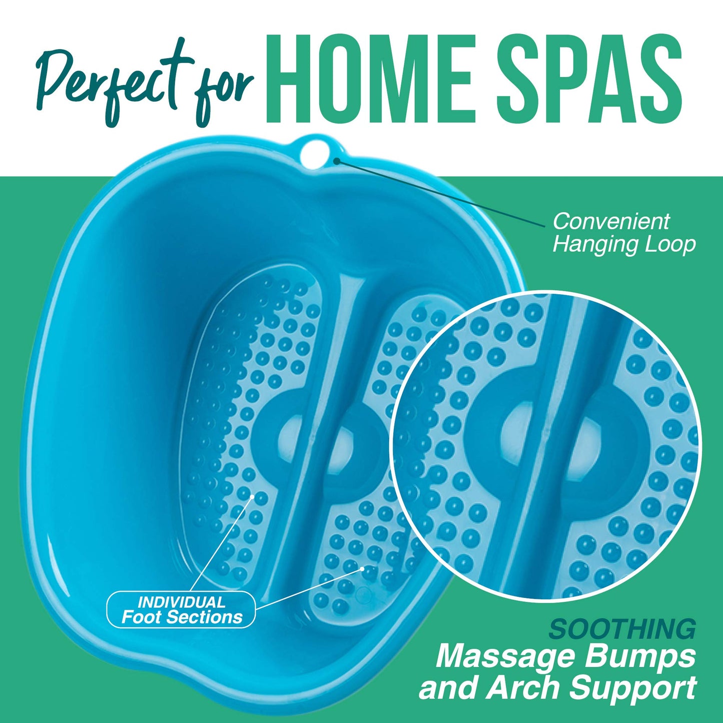 Foot Soaking Bath Basin – Large Size for Soaking Feet | Pedicure and Massager Tub for at Home Spa Treatment | Callus, Fungus, Dead Skin Remover, Blue