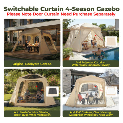 Alvantor® 12' x 12' Pop Up Gazebo, 12' x 6' 2in 1 Pop Up Gazebo, Canopy Tent All Weather & 4-Season Use, 4-Door PVC/Mesh/Polyester Curtain Addable, Top Mesh & Cover Portable