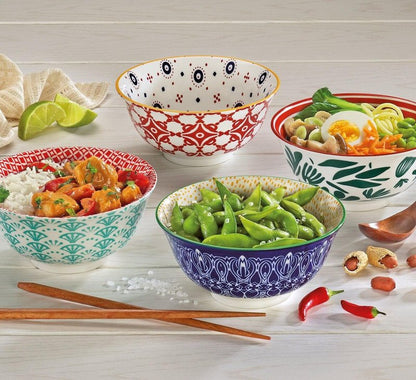 Cilio Amici Decorated Porcelain Bowl, 17 Ounce Capacity, 6" D x 2.75" H, Set of 6, Leaves Pattern