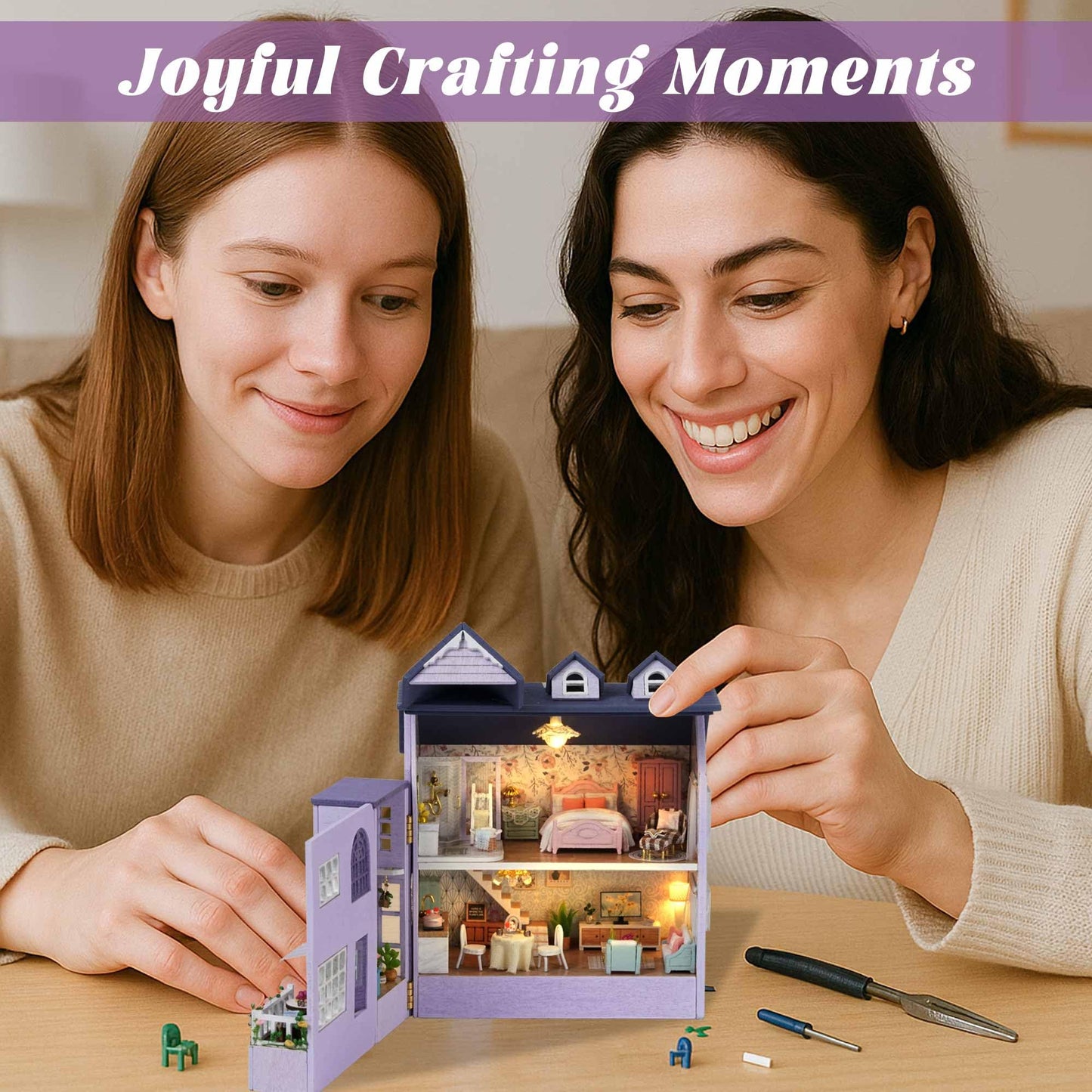 Flever Dollhouse Miniature DIY House Kit Creative Room with Furniture for Romantic Valentine's Gift (Happy House)
