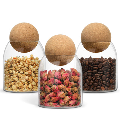 ComSaf 3 Pack 16oz Clear Decorative Glass Jars with Cork Ball Lid - Coffee Bar Kitchen Counter Bathroom Storage, Dishwasher Safe, Glass Canisters for Coffee Sugar Candy Storage - Home Decor & Gifting
