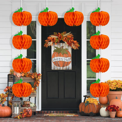 12 Pcs Pumpkin Centerpieces for Tables, 10 Inch Thanksgiving 3D Honeycomb Tissue Balls Fall Paper Hanging Pumpkin Decorations for Halloween Thanksgiving Harvest Party Decor