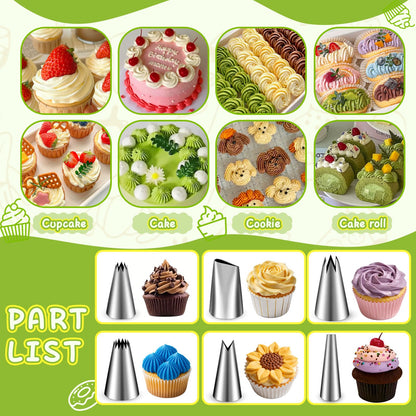 Hendiy Dessert Decorating Syringe Set, Frosting Piping Kit Stainless Steels Cake Decorating Kit with 6 Piping Tips & 9 silicone cupcakes, Cupcake Decorating Kit Piping Bags and Tips Set