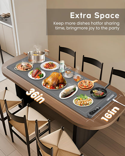 LBOLHZO Warming Mat For Food Extra Large 36"x16" 580W Food Warmer Chafing Dishes for Buffet,Food Warming Mat,Food Warmers for Parties Buffet,6 Temp 6 Hour Timer Heating Mat for Food Mothers Day Gifts