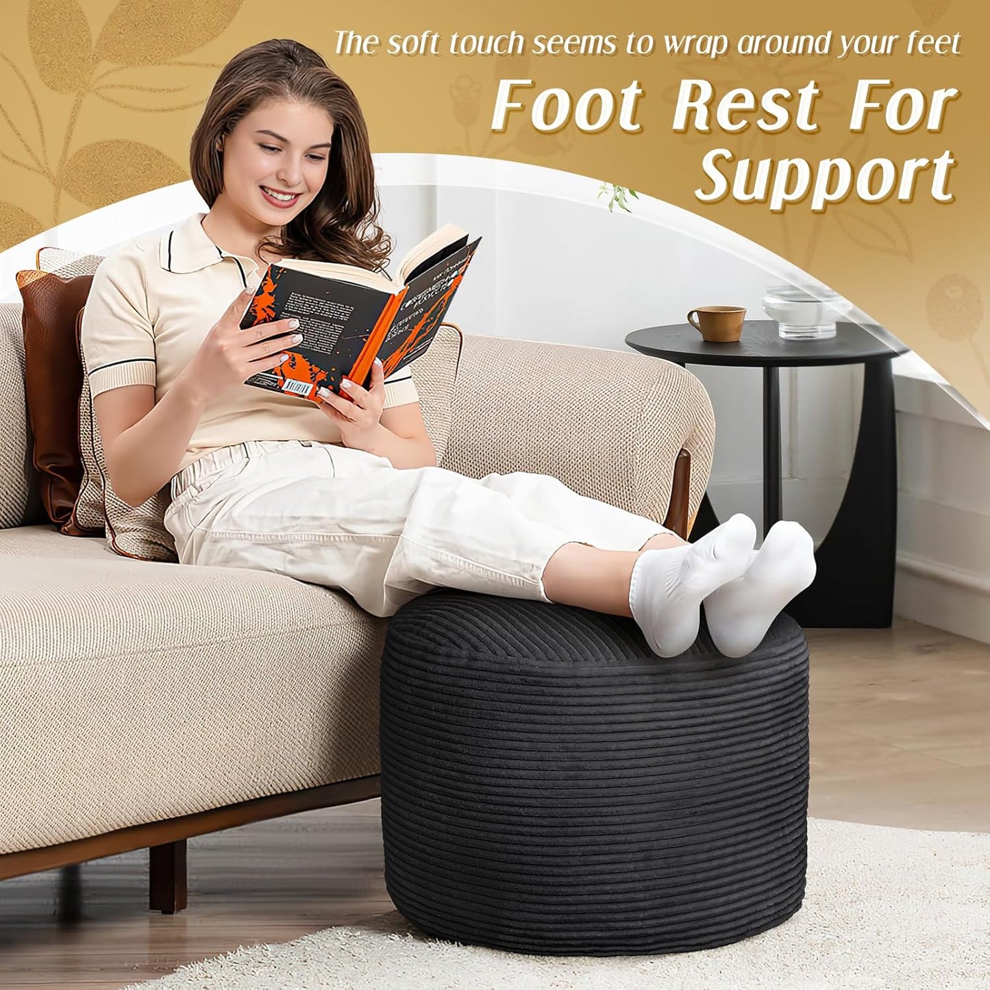 AS AWESLING Plush Round Ottoman Foot Rest - Dual Size Comfort for Living Room
