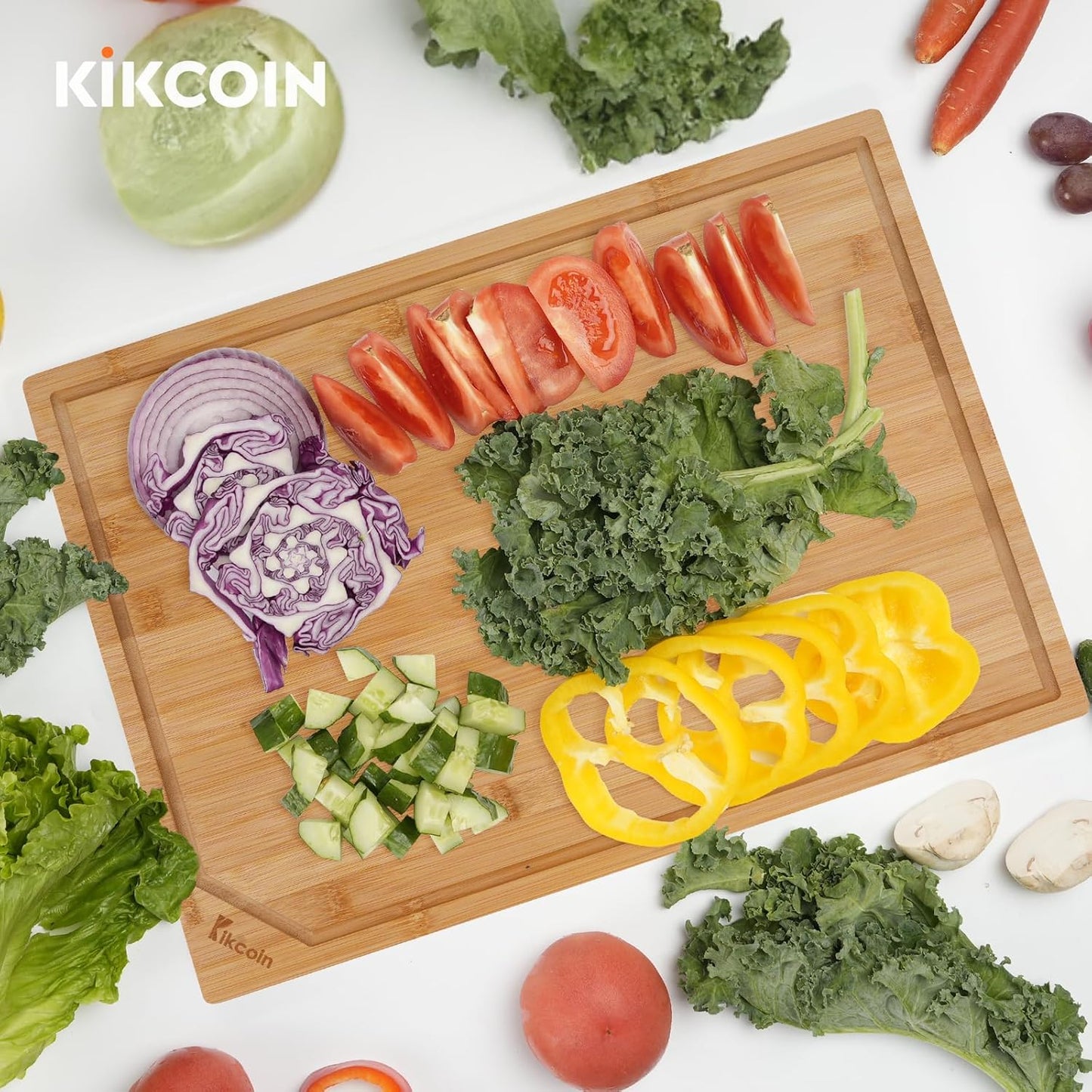 2014 Kikcoin Bamboo Cutting Boards for Kitchen, Wooden Healthy Cutting Boards for Charcuterie, Vegetables, Cheese