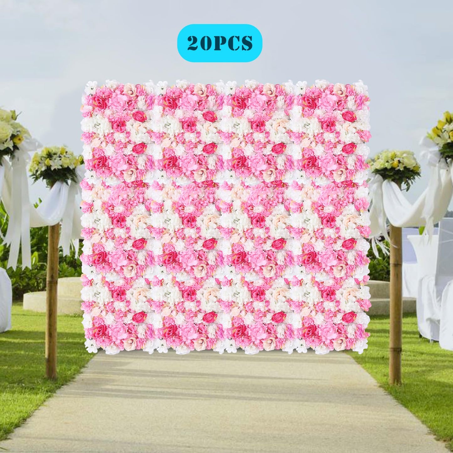 Gdrasuya10 20x Artificial Flower Wall Panels Backdrop Wedding Party Background Venue Decor