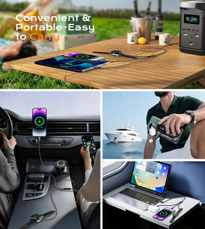 Temdan for Travel Vacation Essentials,3 in 2 USB C Cable for Apple Watch Charger/iPhone 17 Charger/Lightning,Multi Charging Cable Cord,Camping Essentials,Designed for iWatch &iPhone 16-12-5FT Purple