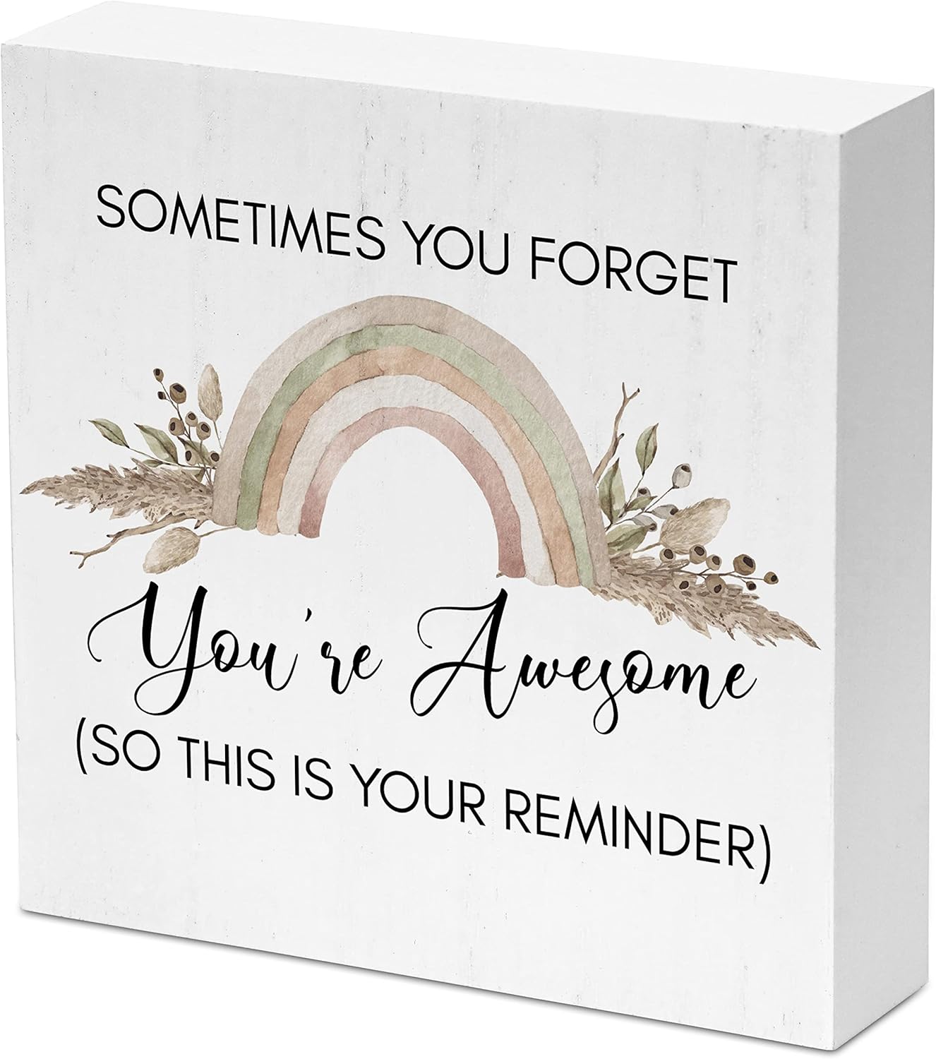 Reminder(TongMu-04) Boho Rainbow Theme Inspirational Desk Decor Wooden Box Sign - Motivational Table Sign For Kids Room