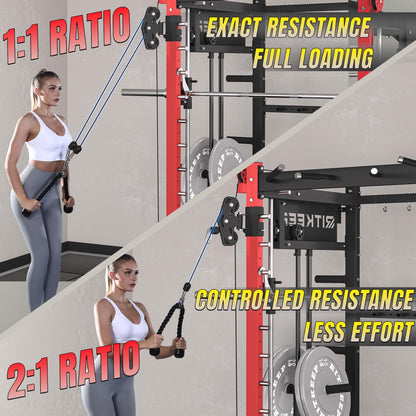 RitKeep PMAX-4750 Smith Machine with Jammer Arms and Leg Press Board, Adjustable 1:1 and 2:1 Pulley Ratios, 1800 LB Capacity,Multi-Function Commercial and Home Gym Equipment for Strength Training