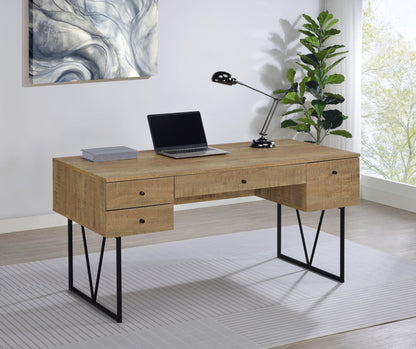 Coaster Home Furnishings - Analiese - Wood - 4-Drawer Writing Desk with Metal Legs, and V-Bracing Profile - Home Office - 63-Inch - Mango - 801851