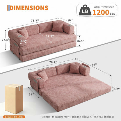 5-in-1 Convertible Sofa Bed Sleeper, 79" Corduroy Floor Couch with 4 Pillows, Boneless Deep Seat Futon Mattress, No Assembly, Modern Lounge Sofa for Living Room, Apartment, Small Spaces, Dark Gray