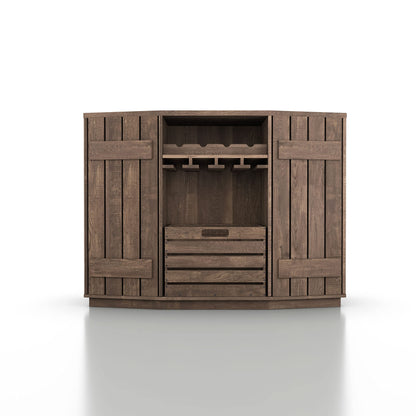 Homes: Inside + Out Lopez Farmhouse 2 Side Cabinets, 3 Shelves 48 in. Buffet with Removable Crate and Four Bottles Wine Rack, Sideboard for Kitchen, Dining Room, Reclaimed Oak Brown