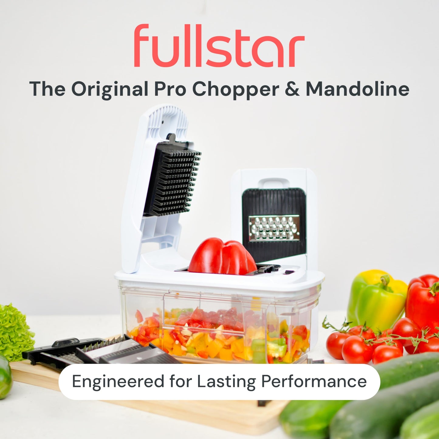 Fullstar Mandoline Slicer for Kitchen - Vegetable Chopper, Onion Potato Food Veggie Fruit Slicer and Cutter with Container, Kitchen Gadgets & Gifts, Home Essentials (4 in 1, Black/White)