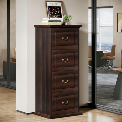 Tribesigns 4-Drawer File Filing Cabinet, Vertical File Cabinet Office Wood Filing Cabinet for A4 /Letter Size Narrow Tall File Storage for Home Office, Walnut