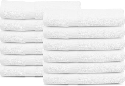 12 (20x40 Inches) GOLD TEXTILES Pcs New White Cotton Blend Terry Bath Towels Salon/Gym Towels Light Weight Fast Drying