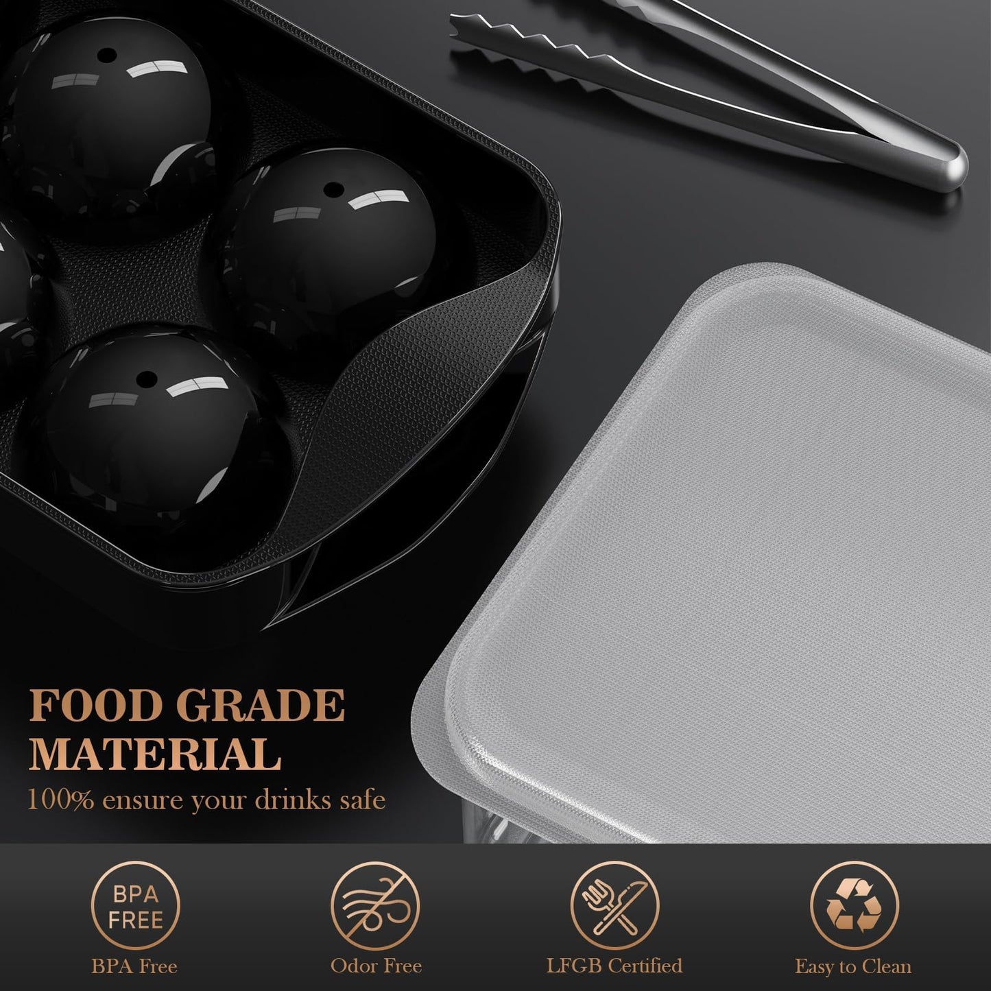 Whiskey Ice Cubes Mold 2 Pack - Round Ice Cube Mold & Ice Ball Maker Set with Storage Bin, Ice Cube Trays with Lid, Tongs for Bourbon & Cocktails, Gifts for Whiskey Lover