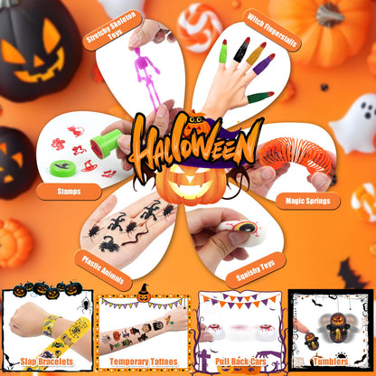 WESAYEE 338 PCS Halloween Party Favors for Kids - 24 Pack Halloween Goodie Bags Stuffer With Glove Treat Bags Fillers, Small Gifts Bulk Toys for Kids Classroom Favors, Party Carnival Prizes