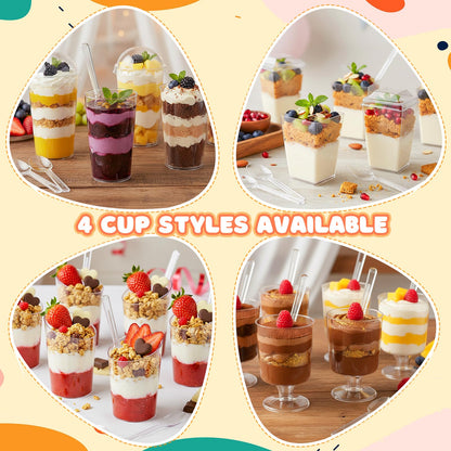 LifeIdeas 380 Pack Mini Dessert Cups with Lids and Spoons, 3 & 4 Oz Reusable Appetizer and Parfait Cups, Perfect as Shooters for Party, Fruit, Ice Cream, Cake & Pudding
