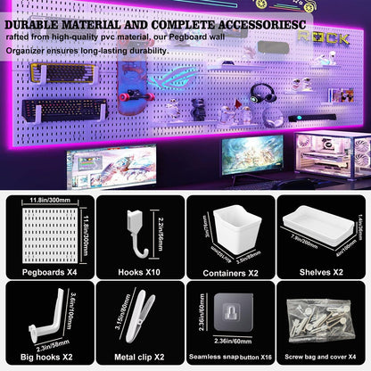 Hellpnoom Pegboard Combination Kit, Modular White Pegboard Wall Organizer with 4 Pegboards & Accessories Hanging for Gaming Office Wall Storage Organizer, Crafts Displays