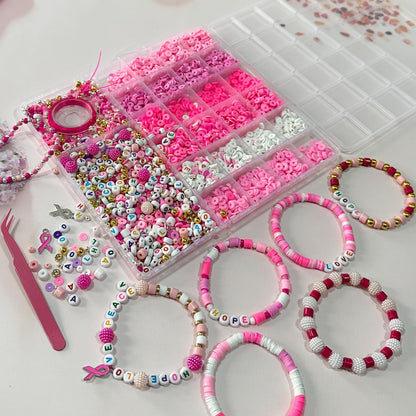 Pink Breast Cancer Awareness DIY Craft Clay Beads Kit - Pink Awareness Party Assorted Beads and Alphabet - Love Hope Peace Inspirational Bead Art DIY Craft Set, 1 Box