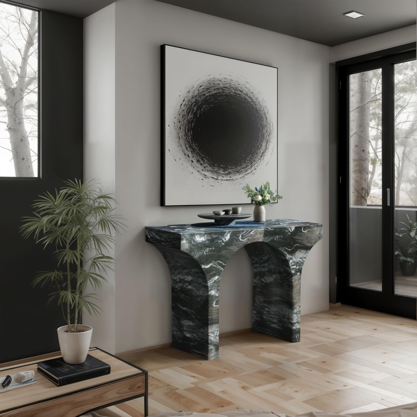 Meridian Furniture Pomezia Green Marble Finish Console Table