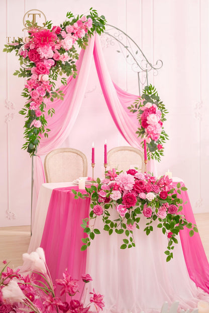 TINGE TIME Wedding Arch Flowers Kit - Deluxe 5pcs Artificial Floral Swag with 3 Sheer Drapes, Realistic Silk Flower Arrangements for Wedding Ceremony Arbor Backdrop Reception Party Home Decor