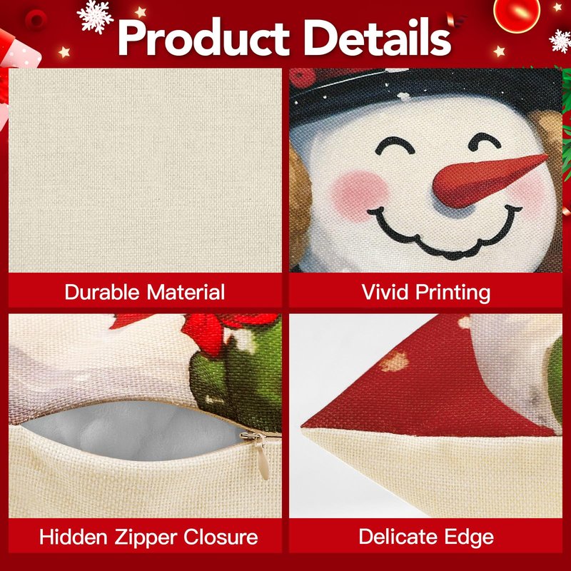 UPOFFICIS Christmas Pillow Covers 18x18 inch Set of 4, Christmas Decorations Cushion Covers, Xmas Pillow Covers, Pillowcases Throw Pillow Covers for Sofa Couch Home Decor