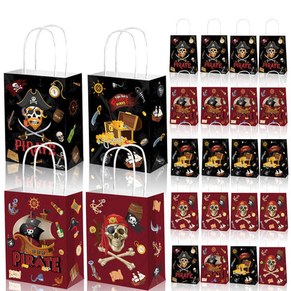 Qpout 16 Pack Pirate Gift Bags, Party Favor Bag Small, Goodie Treat Candy Bags, Pirates Booty Snack Bag, Boys Birthday Baby Shower Halloween Goody Bag