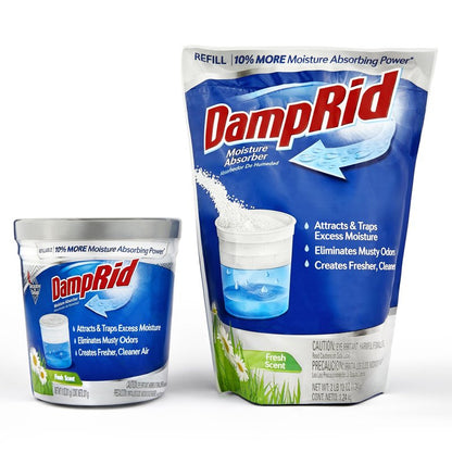 Damp Rid Moisture Absorber Refillable System – 44oz Damp Rid Refill Bag with 11oz Cup, Odor and Moisture Absorber for Closet, Bathroom & Home, Fresh Scent– ILIOS Packaging