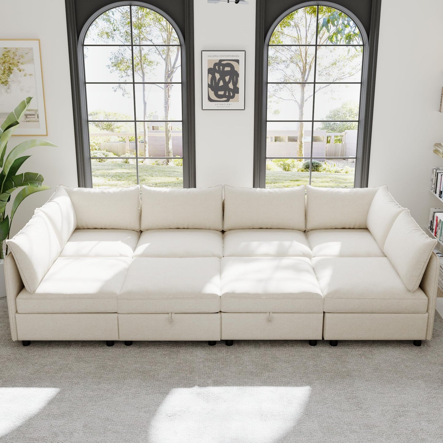 129-Inch Oversized 8 Seat Modular Cloud Sofa Deep Seat Storage Sectional Sofa Couch Free Combination W/Movable Ottomans,L/U Shaped Chenille Upholstered Convertible Sleeper Couch for Home Apartment