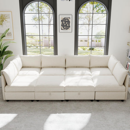 129-Inch Oversized 8 Seat Modular Cloud Sofa Deep Seat Storage Sectional Sofa Couch Free Combination W/Movable Ottomans,L/U Shaped Chenille Upholstered Convertible Sleeper Couch for Home Apartment