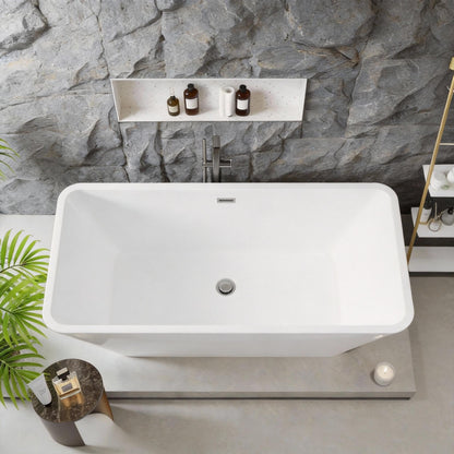 59" Freestanding Acrylic Soaking Tub,Large Freestanding Bathtub with Non-Slip Surface, Overflow and Drain Included, Freestanding Bathtub with Chrome Drain, Deep Stand-Alone Tub for Relaxing Home Spa
