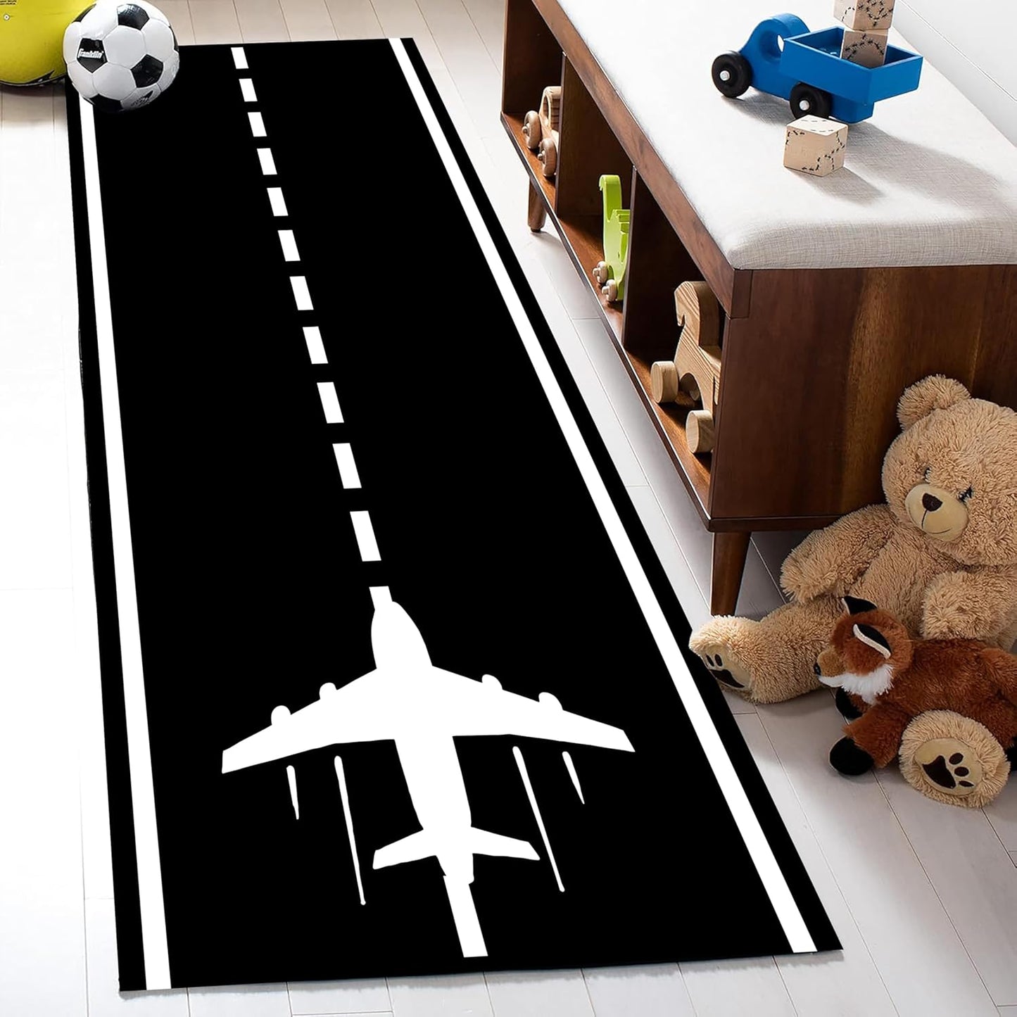 Kuluoits Rug,2x6ft, Runway Track Aircraft Runner Black White Long Runner Rugs Aviation Airport Plane Racing Runway Area
