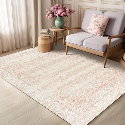 5 7 Playroom,5x7 Pink Nursery Rug for Baby Girl x Neutral Blush Pink Boho Cute Floral Foldable Machine Washable Low
