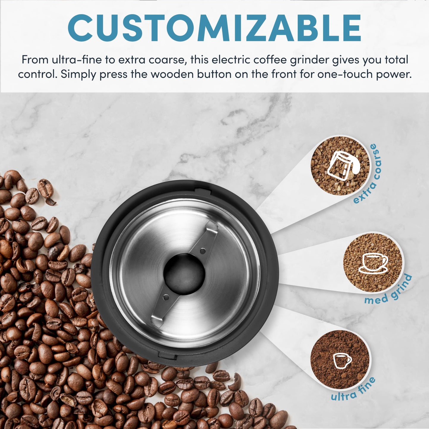 Aroma Housewares Mini Coffee Grinder and Electric Herb Grinder with 304 Stainless Steel Grinding Blades and a Premium Clear Lid (40 g.)