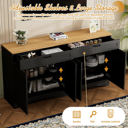 Merax Modern TV Stand Consoles for TVs up to 70'', Mid-Century Solid Wood Entertainment Center with Storage Cabinets, Practical Media Console for Living Room, Bedroom, Black