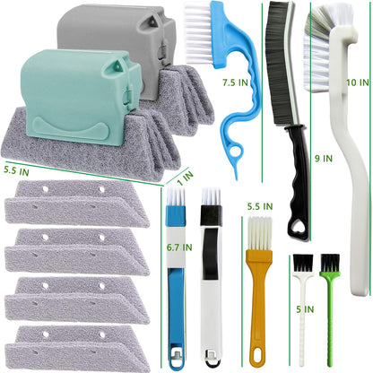 CRAFNEW 14Pcs Window Track Cleaning Tools, Deep Clean Groove Gap cleaning brush Kit for Window/Door Tracks, Sliding Doors, Tile Lines, AC Vents, Keyboards