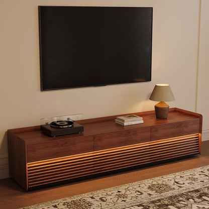 POVISON Fully-Assembled Mid Century Modern TV Stand, 78.74" Wood Media Console with Adjustable LED Light, Entertainment Center with Storage for Living Room