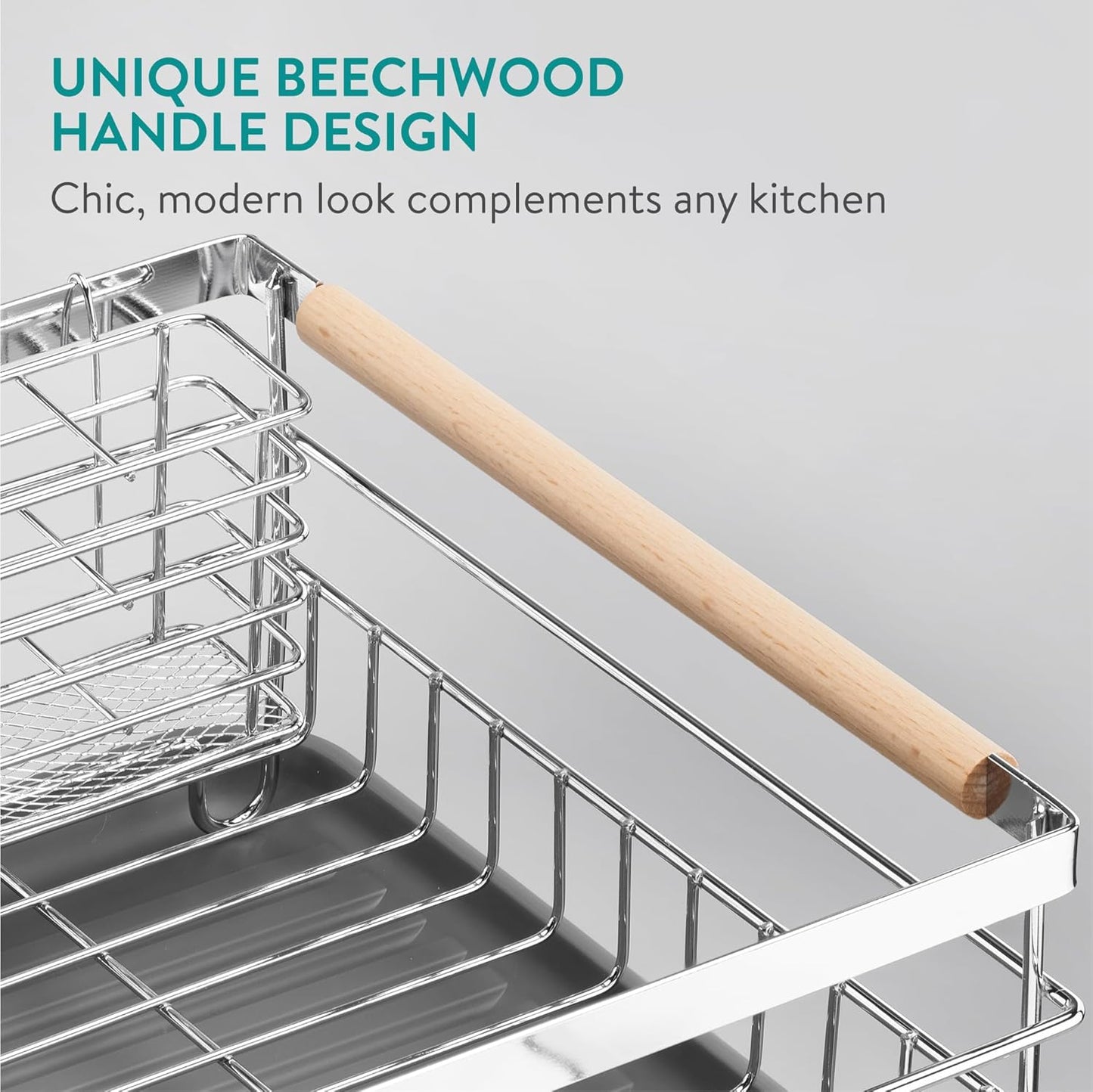 Navaris Compact Dish Rack with Drip Tray & Cutlery Holder, Easy to Assemble and Clean, Silver
