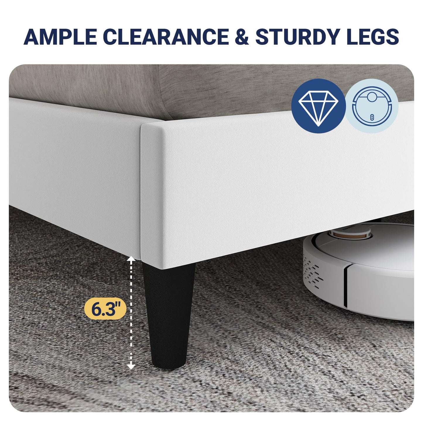 Allewie Velvet King Size Upholstered Bed Frame with Wingback Storage Headboard & Charging Station, Platform Bed with Diamond Tufted Design & Gold Trim, No Box Spring Needed, Easy Assembly, White