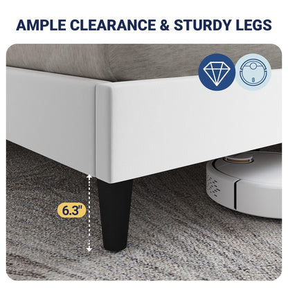 Allewie Velvet King Size Upholstered Bed Frame with Wingback Storage Headboard & Charging Station, Platform Bed with Diamond Tufted Design & Gold Trim, No Box Spring Needed, Easy Assembly, White