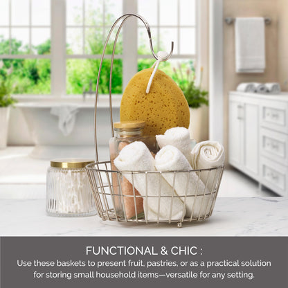 Gourmet Basics by Mikasa Geneva Countertop Fruit Basket with Banana Hanger – Nickel-Finish Metal Storage Stand for Kitchen Countertop Organization