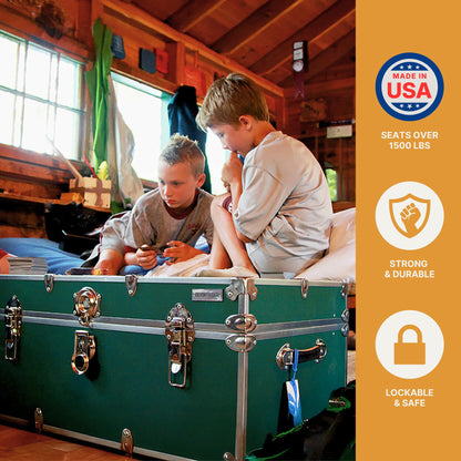Rhino Trunk & Case Classic XL Trunk With Wheels 34"x20"x15", 1500+ lbs Capacity - Many Colors, Soft-Close Lid. Strong, USA Made Summer Camp Footlocker and Secure College Dorm Storage Chest